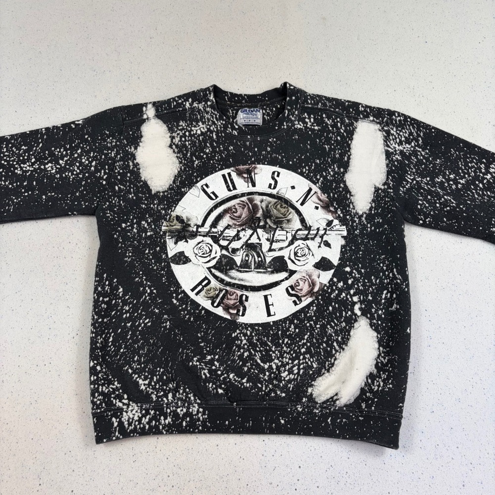 GILDAN Guns N' Roses Bleached Acid Wash‎ Graphic Band Sweatshirt Size Medium